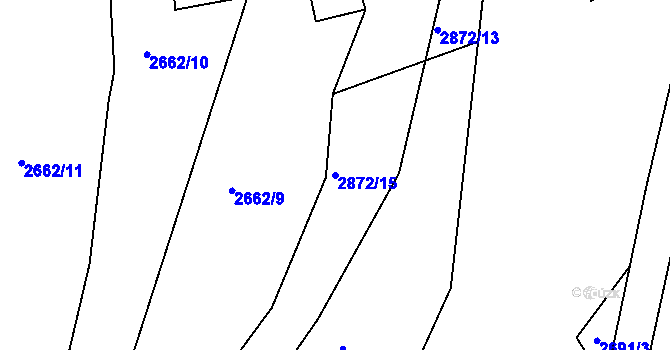 Parcela st. 2872/15 v KÚ Lužná u Vsetína, Katastrální mapa