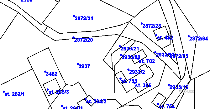 Parcela st. 2872/19 v KÚ Lužná u Vsetína, Katastrální mapa