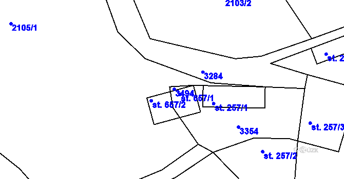 Parcela st. 257/4 v KÚ Lužná u Vsetína, Katastrální mapa