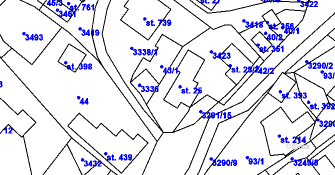 Parcela st. 43/3 v KÚ Lužná u Vsetína, Katastrální mapa