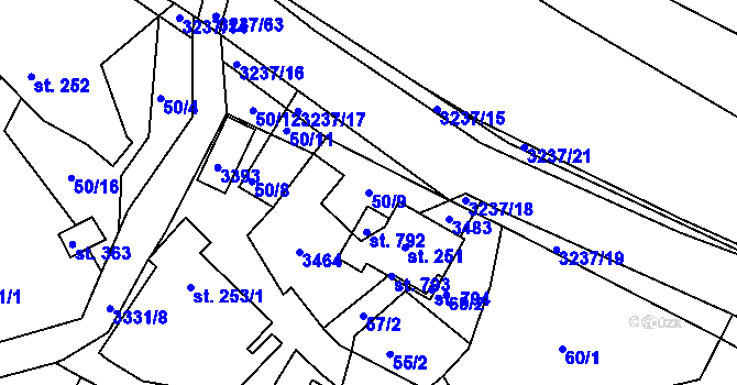Parcela st. 50/9 v KÚ Lužná u Vsetína, Katastrální mapa