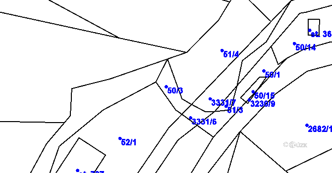 Parcela st. 50/3 v KÚ Lužná u Vsetína, Katastrální mapa