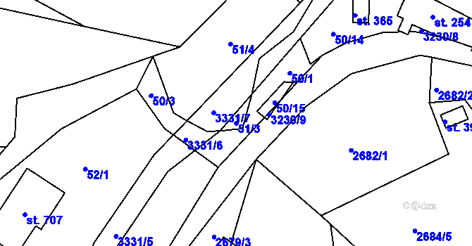 Parcela st. 51/3 v KÚ Lužná u Vsetína, Katastrální mapa