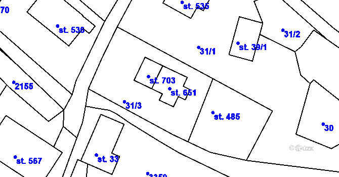 Parcela st. 651 v KÚ Lužná u Vsetína, Katastrální mapa