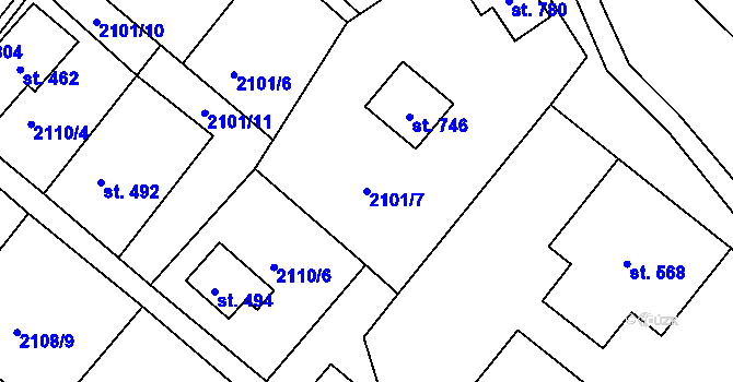 Parcela st. 2101/7 v KÚ Lužná u Vsetína, Katastrální mapa