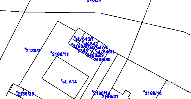 Parcela st. 648/1 v KÚ Lužná u Vsetína, Katastrální mapa