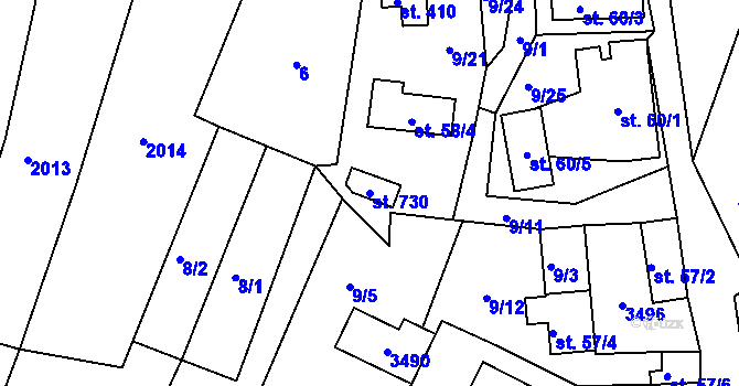 Parcela st. 730 v KÚ Lužná u Vsetína, Katastrální mapa