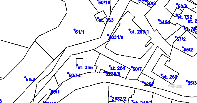 Parcela st. 50/10 v KÚ Lužná u Vsetína, Katastrální mapa
