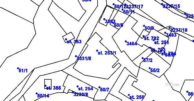 Parcela st. 253/1 v KÚ Lužná u Vsetína, Katastrální mapa