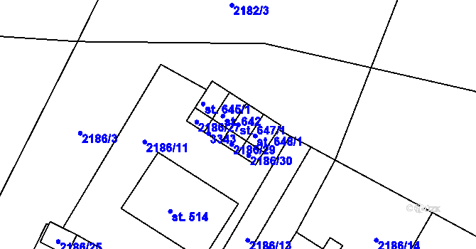 Parcela st. 647/1 v KÚ Lužná u Vsetína, Katastrální mapa