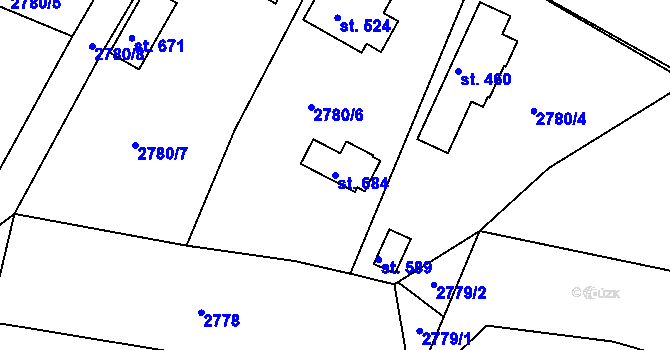 Parcela st. 684 v KÚ Lužná u Vsetína, Katastrální mapa