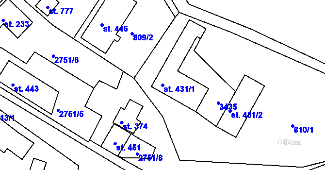 Parcela st. 431/1 v KÚ Lužná u Vsetína, Katastrální mapa