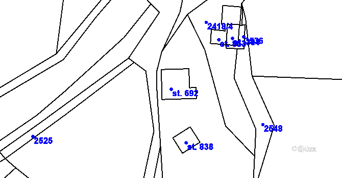 Parcela st. 692 v KÚ Lužná u Vsetína, Katastrální mapa