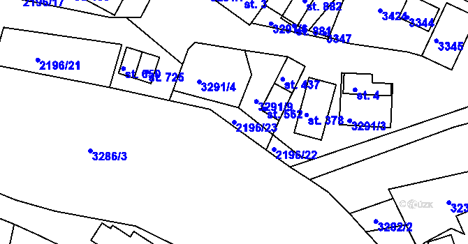Parcela st. 2196/23 v KÚ Lužná u Vsetína, Katastrální mapa