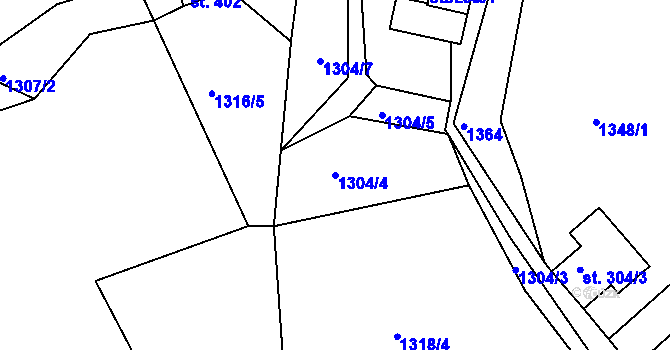 Parcela st. 1304/4 v KÚ Lužná u Vsetína, Katastrální mapa