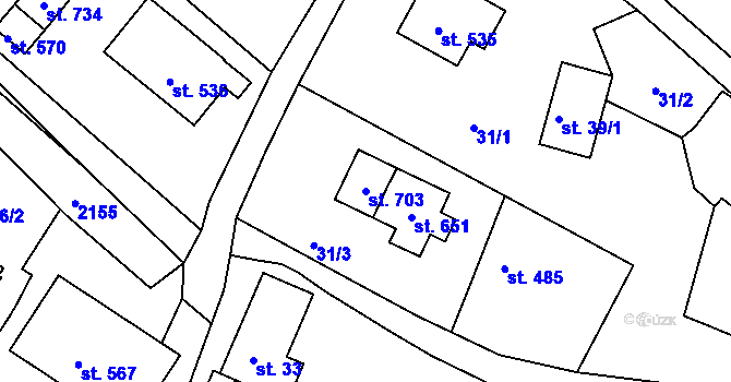 Parcela st. 703 v KÚ Lužná u Vsetína, Katastrální mapa