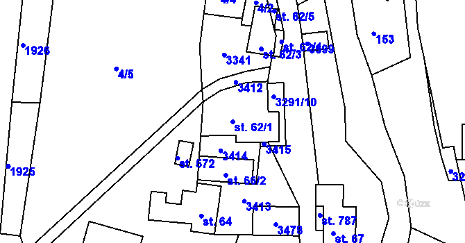 Parcela st. 62/1 v KÚ Lužná u Vsetína, Katastrální mapa