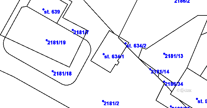 Parcela st. 634/1 v KÚ Lužná u Vsetína, Katastrální mapa