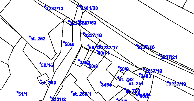 Parcela st. 50/11 v KÚ Lužná u Vsetína, Katastrální mapa