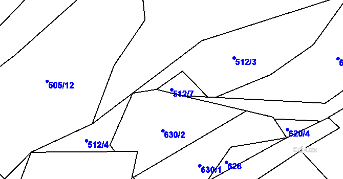 Parcela st. 512/7 v KÚ Lužná u Vsetína, Katastrální mapa