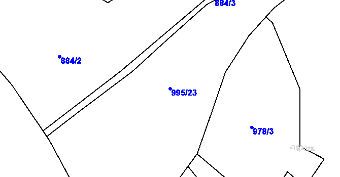 Parcela st. 995/23 v KÚ Lužná u Vsetína, Katastrální mapa