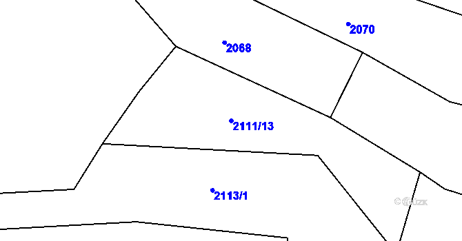 Parcela st. 2111/13 v KÚ Lužná u Vsetína, Katastrální mapa