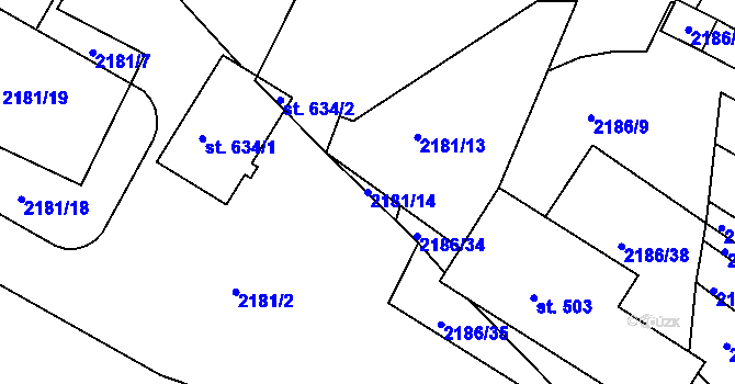 Parcela st. 2181/14 v KÚ Lužná u Vsetína, Katastrální mapa