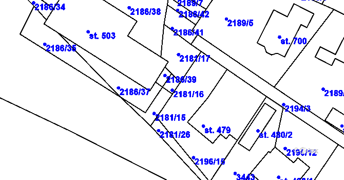 Parcela st. 2181/16 v KÚ Lužná u Vsetína, Katastrální mapa