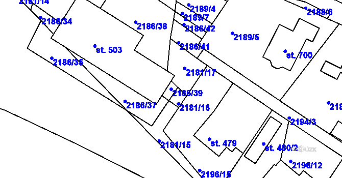 Parcela st. 2186/39 v KÚ Lužná u Vsetína, Katastrální mapa