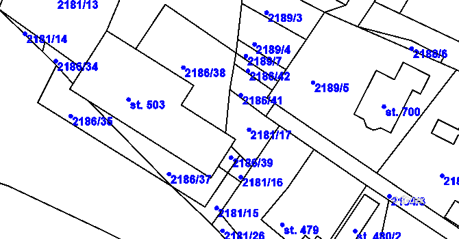 Parcela st. 2186/40 v KÚ Lužná u Vsetína, Katastrální mapa