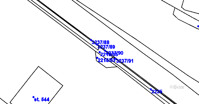 Parcela st. 2218/55 v KÚ Lužná u Vsetína, Katastrální mapa