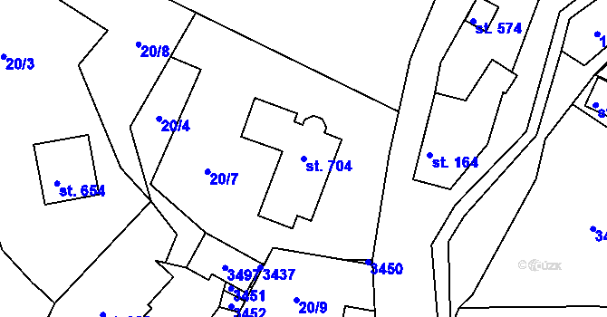 Parcela st. 704 v KÚ Lužná u Vsetína, Katastrální mapa