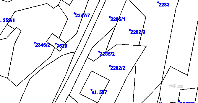 Parcela st. 2285/2 v KÚ Lužná u Vsetína, Katastrální mapa