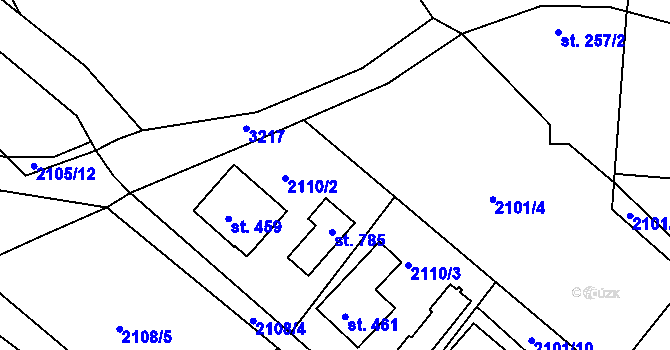 Parcela st. 2101/8 v KÚ Lužná u Vsetína, Katastrální mapa