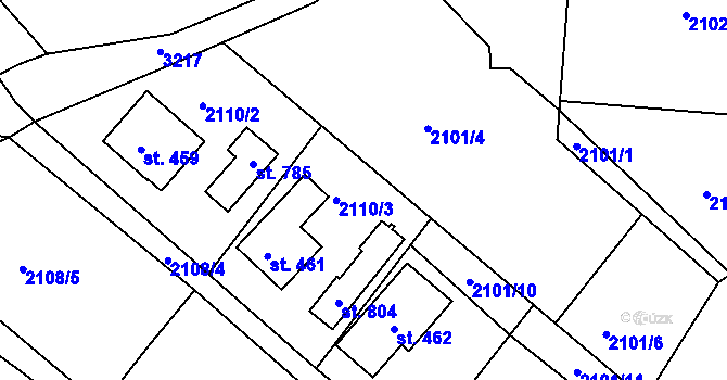 Parcela st. 2101/9 v KÚ Lužná u Vsetína, Katastrální mapa