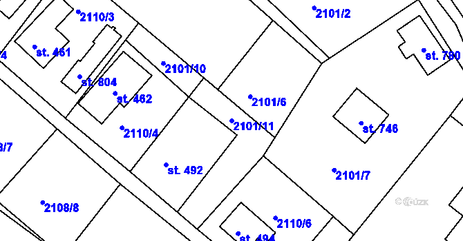 Parcela st. 2101/11 v KÚ Lužná u Vsetína, Katastrální mapa