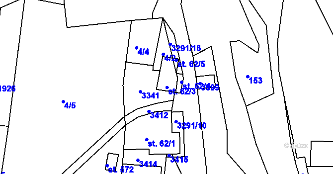Parcela st. 62/3 v KÚ Lužná u Vsetína, Katastrální mapa