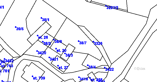 Parcela st. 38/7 v KÚ Lužná u Vsetína, Katastrální mapa