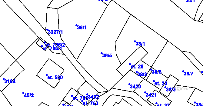 Parcela st. 39/5 v KÚ Lužná u Vsetína, Katastrální mapa
