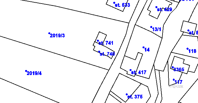Parcela st. 740 v KÚ Lužná u Vsetína, Katastrální mapa