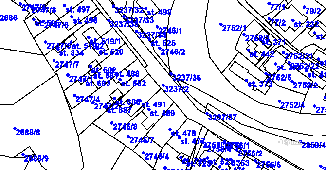 Parcela st. 3237/2 v KÚ Lužná u Vsetína, Katastrální mapa