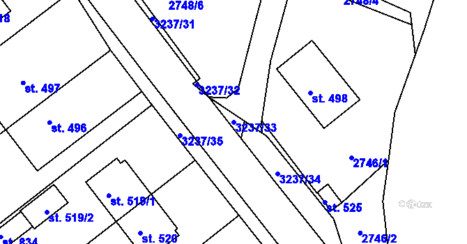 Parcela st. 3237/33 v KÚ Lužná u Vsetína, Katastrální mapa