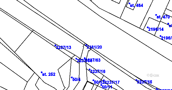 Parcela st. 2181/20 v KÚ Lužná u Vsetína, Katastrální mapa