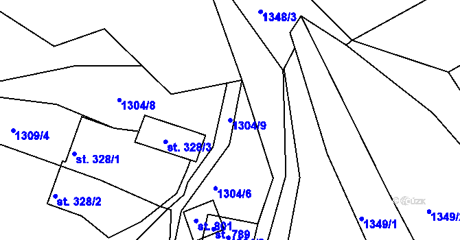 Parcela st. 1304/9 v KÚ Lužná u Vsetína, Katastrální mapa