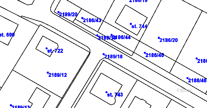 Parcela st. 2189/18 v KÚ Lužná u Vsetína, Katastrální mapa