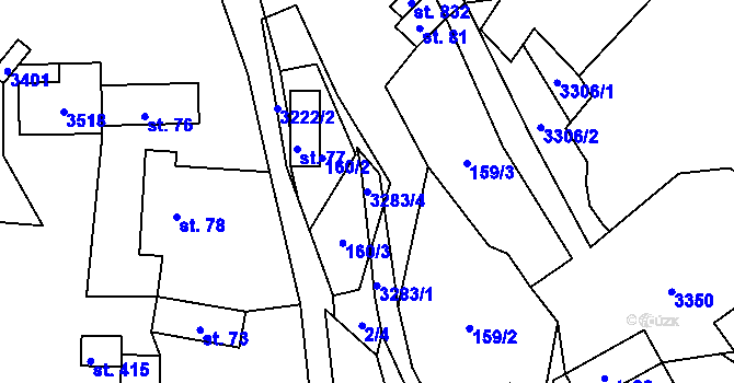 Parcela st. 3283/4 v KÚ Lužná u Vsetína, Katastrální mapa
