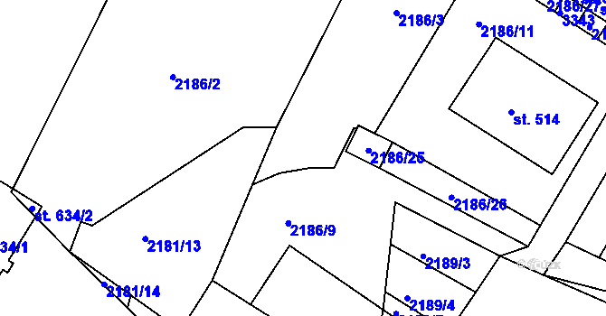 Parcela st. 2186/51 v KÚ Lužná u Vsetína, Katastrální mapa