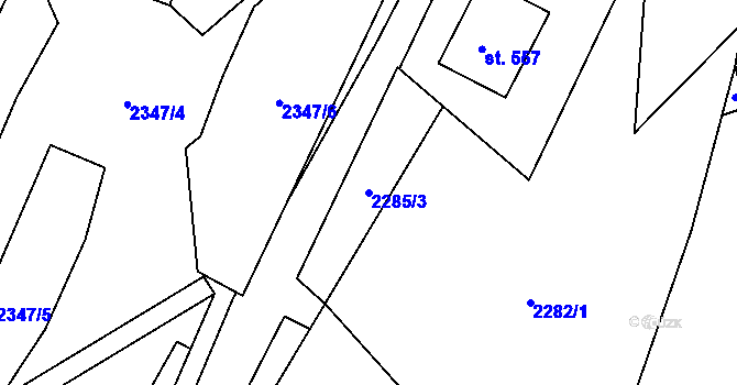 Parcela st. 2285/3 v KÚ Lužná u Vsetína, Katastrální mapa