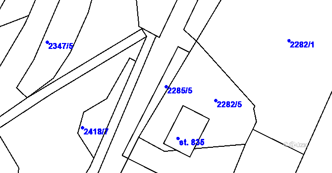 Parcela st. 2285/5 v KÚ Lužná u Vsetína, Katastrální mapa