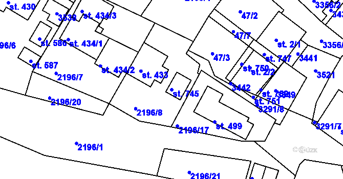Parcela st. 745 v KÚ Lužná u Vsetína, Katastrální mapa
